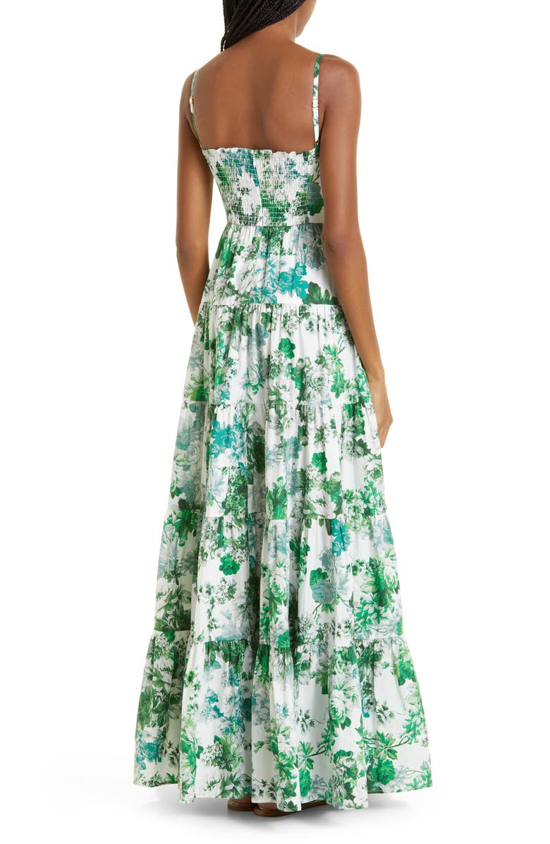 Cara Cara Delilah Tiered Floral Print Cutout Cotton Poplin Maxi Dress, Alternate, color, Nordic Fields Olive