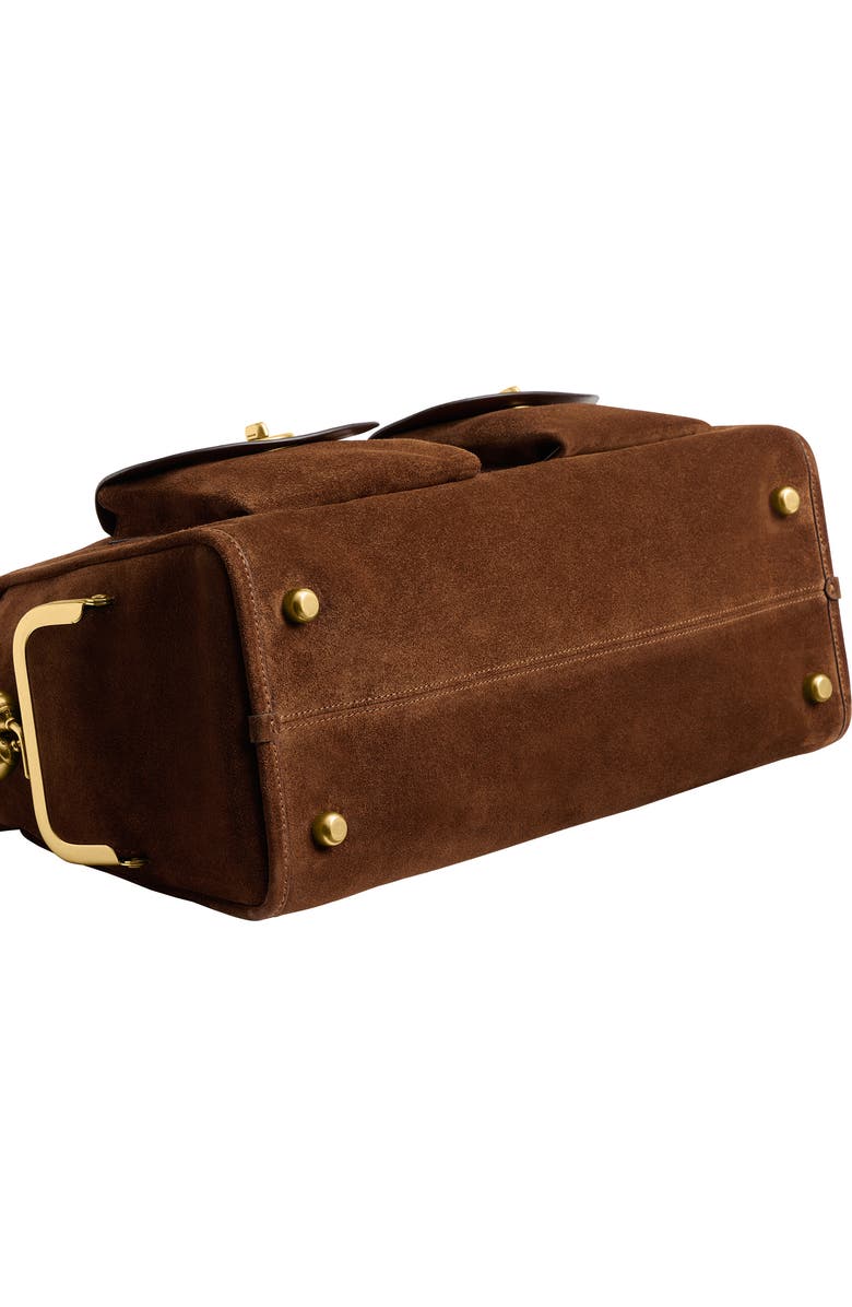 COACH Turnlock Haversack Suede Shoulder Bag, Alternate, color,