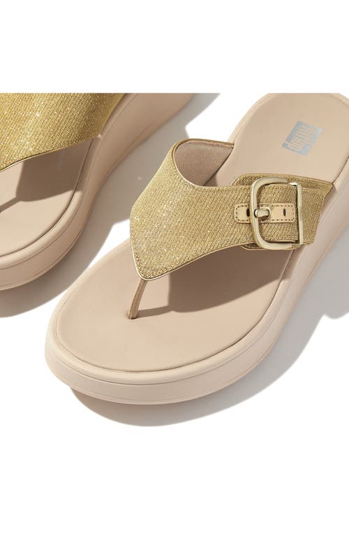 Fitflop F-mode Buckle Shimmerlux Platform Wedge Flip Flop In Platino