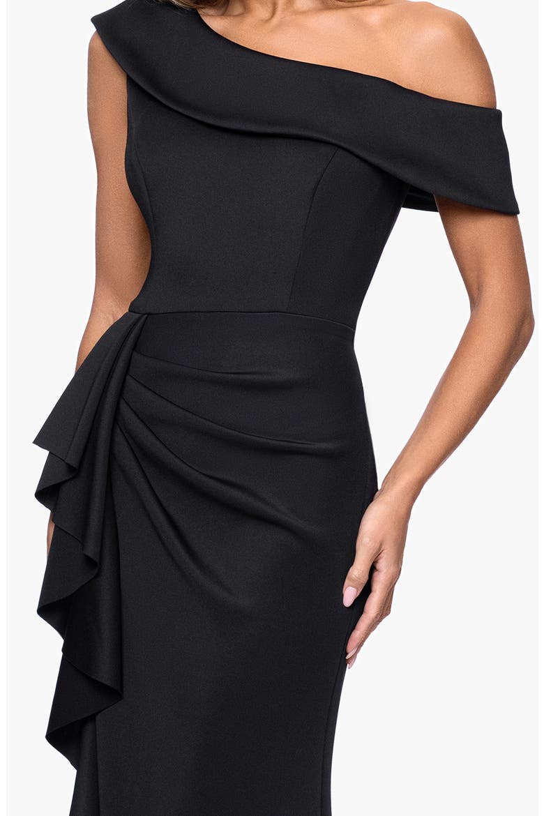 Ruffle One-Shoulder Scuba Knit Gown, Alternate, color, BLACK
