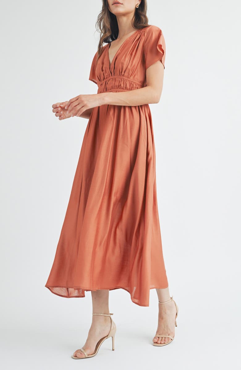 WISHLIST Flutter Sleeve Midi Dress, Alternate, color, Brick