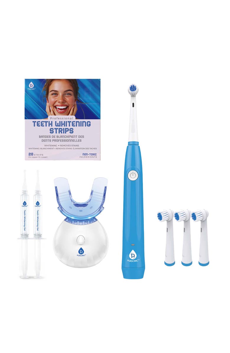 PURSONIC Ultimate Teeth Whitening & Oral Care Bundle LED Whitening Kit, Whitening Strips, & USB Electric Toothbrush, Main, color, 