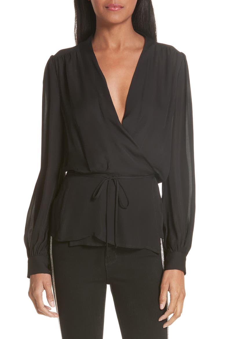 Cara Silk Wrap Blouse, Main, color, BLACK