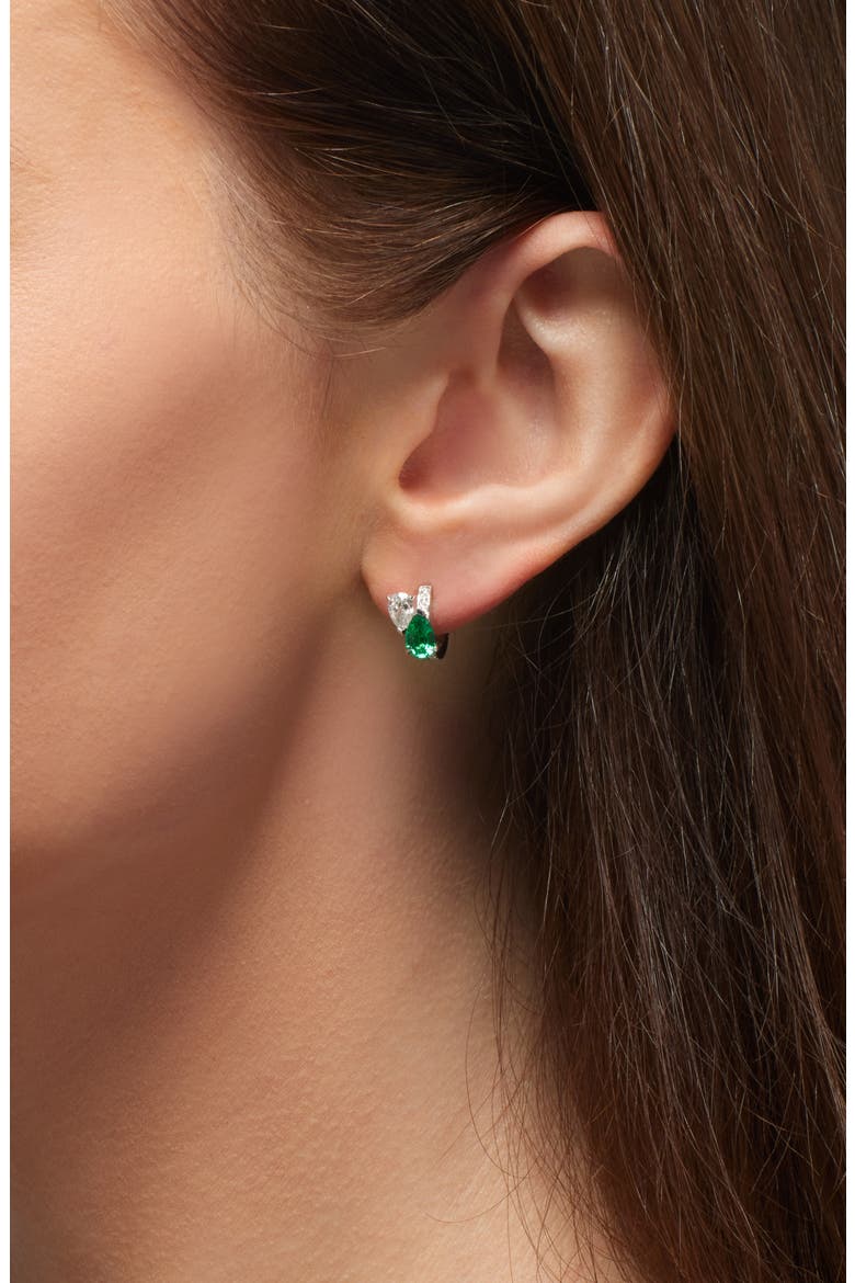 Serti Sur Vide Diamond & Emerald Single Hoop Earring, Alternate, color, WHITE GOLD/ EMERALD