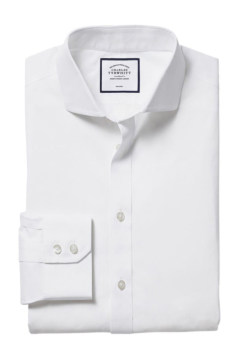 Non-Iron Poplin Cutaway Slim Fit Shirt Single Cuff, Alternate, color, WHITE
