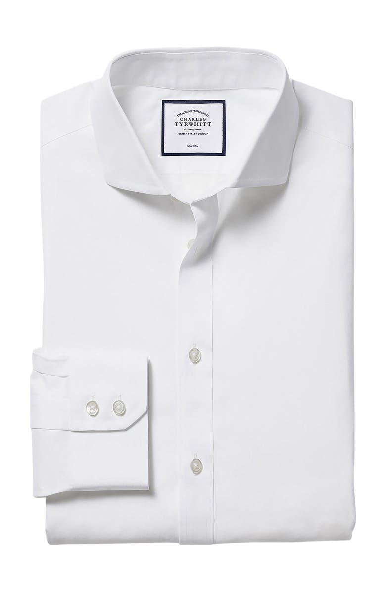 Charles Tyrwhitt Non-Iron Poplin Cutaway Slim Fit Shirt Single Cuff, Alternate, color, White