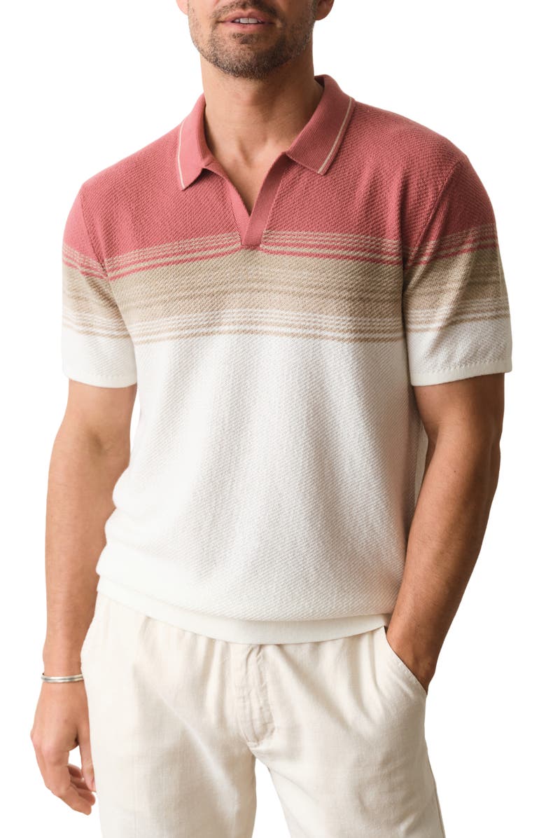Marine Layer Greyson Short Sleeve Polo Sweater, Main, color, Withered Rose/ Oatmeal