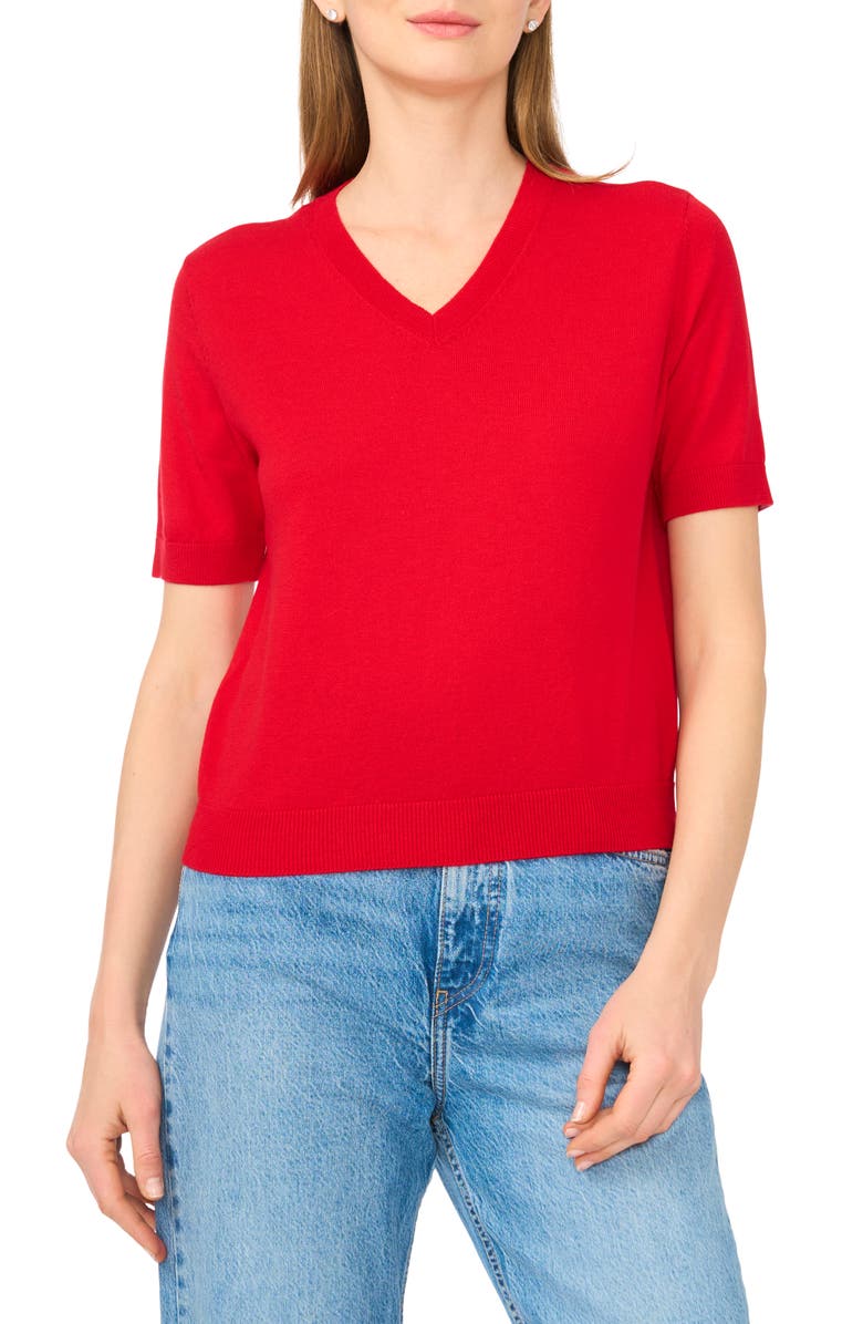 Ted Baker V-Neck Short Sleeve Sweater, Main, color, Hot Red