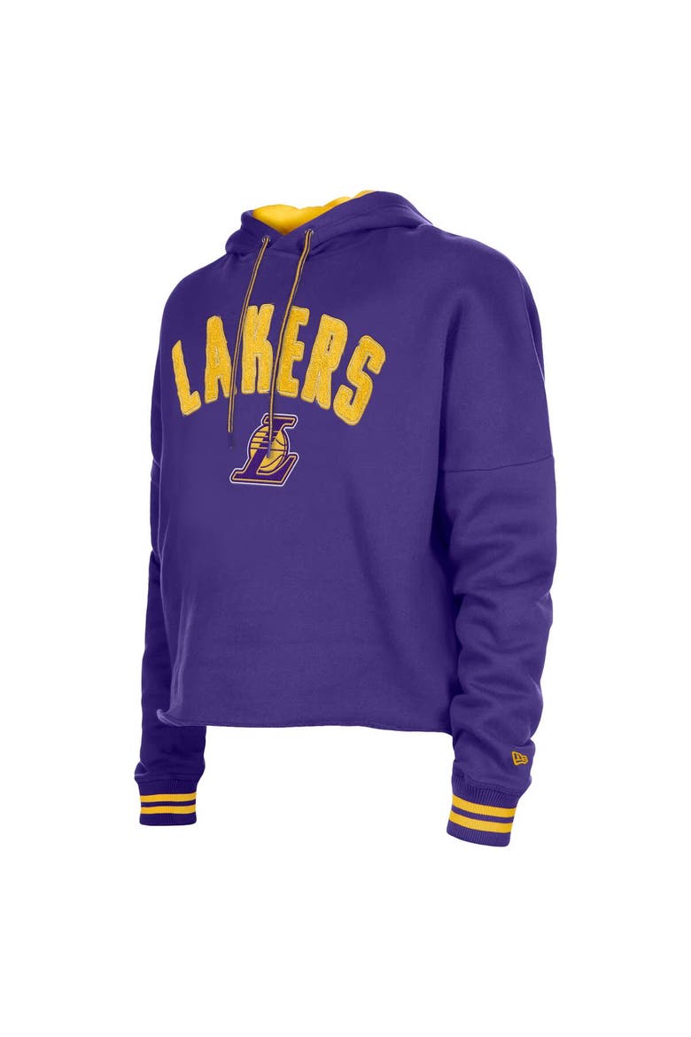 Women's New Era  Purple Los Angeles Lakers Boxy Raw Edge Pullover Hoodie, Alternate, color, Purple