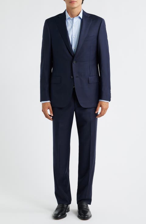 Milano Navy Windowpane Check Super 130s Wool Suit (Regular & Big)