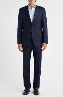 Heritage Gold Regular Fit Milano Navy Windowpane Check Super 130s Wool Suit