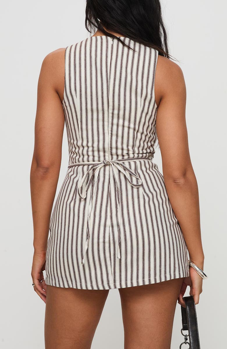 Princess Polly Yumiko Pinstripe Sleeveless Cotton Skirted Romper, Alternate, color, Brown Stripe