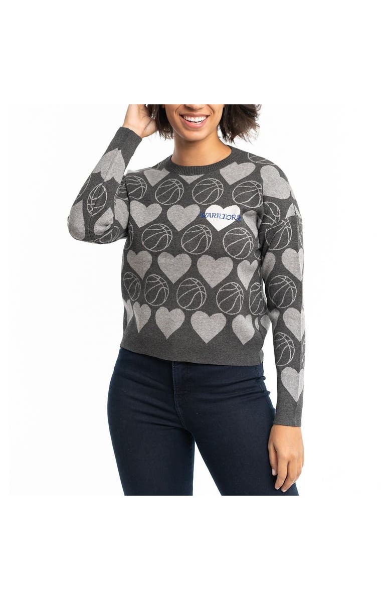 LUSSO Women's Lusso Charcoal Golden State Warriors Basketball Love Swarovski Crystal Intarsia Pullover Sweater, Alternate, color, Charcoal