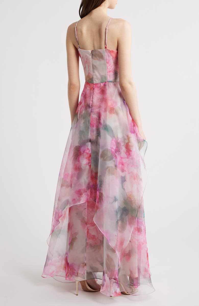 Eliza J Floral Print Strap Ballgown, Alternate, color, Rose
