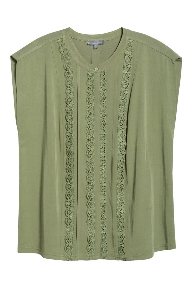 Lace Trim Mix Media Top, Alternate, color, BASIL