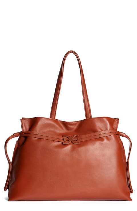 Large Poppy Drawstring Leather Crossbody Bag