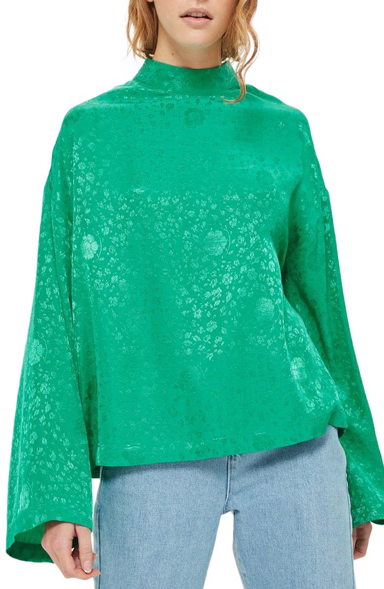 Topshop Jacquard Kimono Sleeve Top, Main, color,
