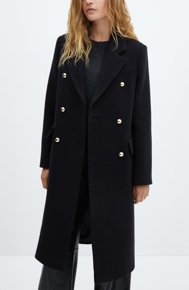MANGO Double Breasted Wool Blend Coat, Alternate, color,