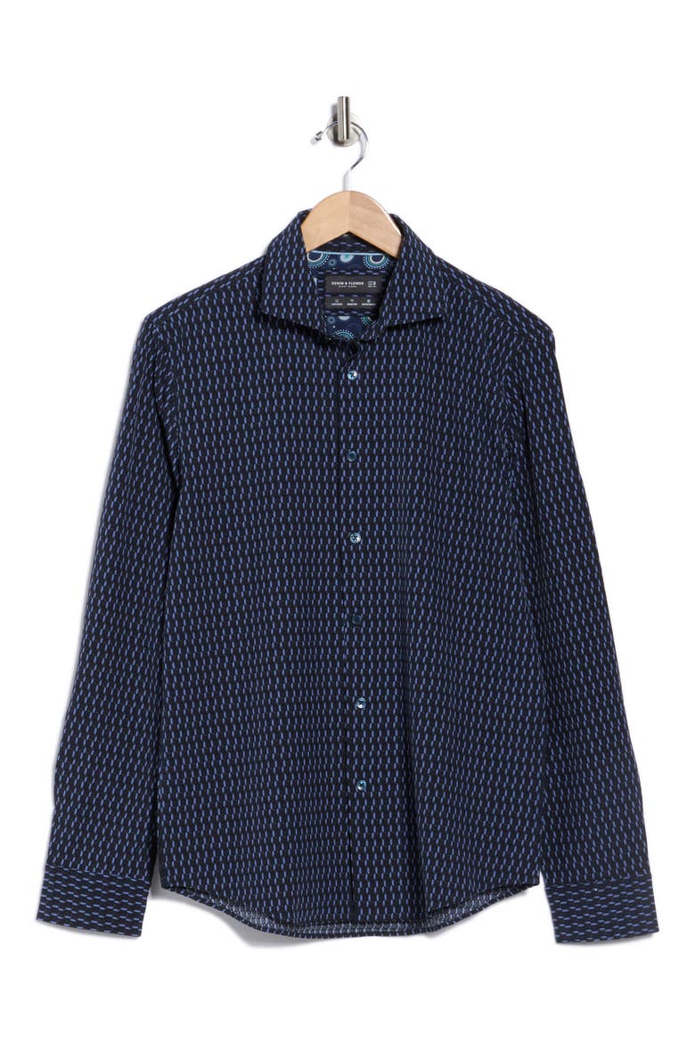 Geo Performance Long Sleeve Button-Up Shirt, Alternate, color, BLACK