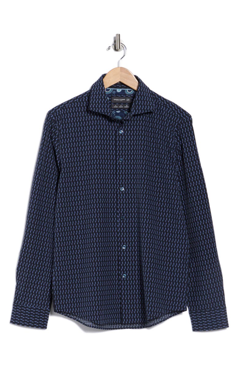 DENIM AND FLOWER Geo Performance Long Sleeve Button-Up Shirt, Alternate, color, Black