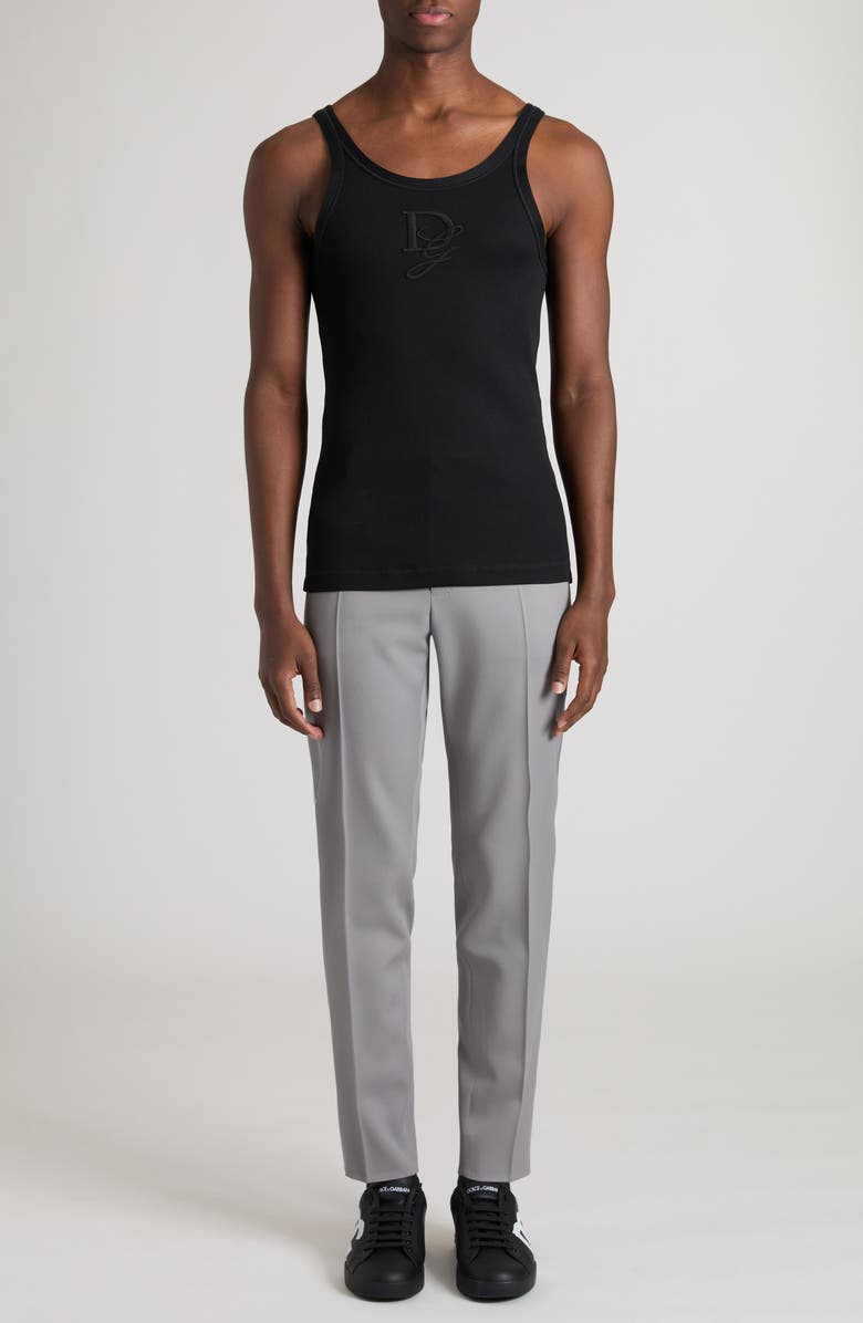 Dolce&Gabbana Logo Cotton Rib Tank Top, Alternate, color, N0000 Nero
