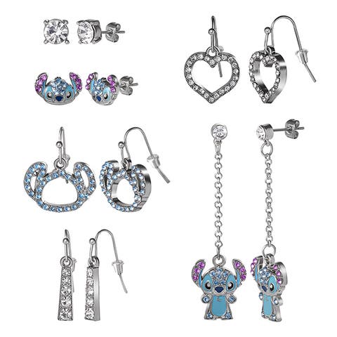 Silver-Plated Stitch Earrings Set - 6 Pairs