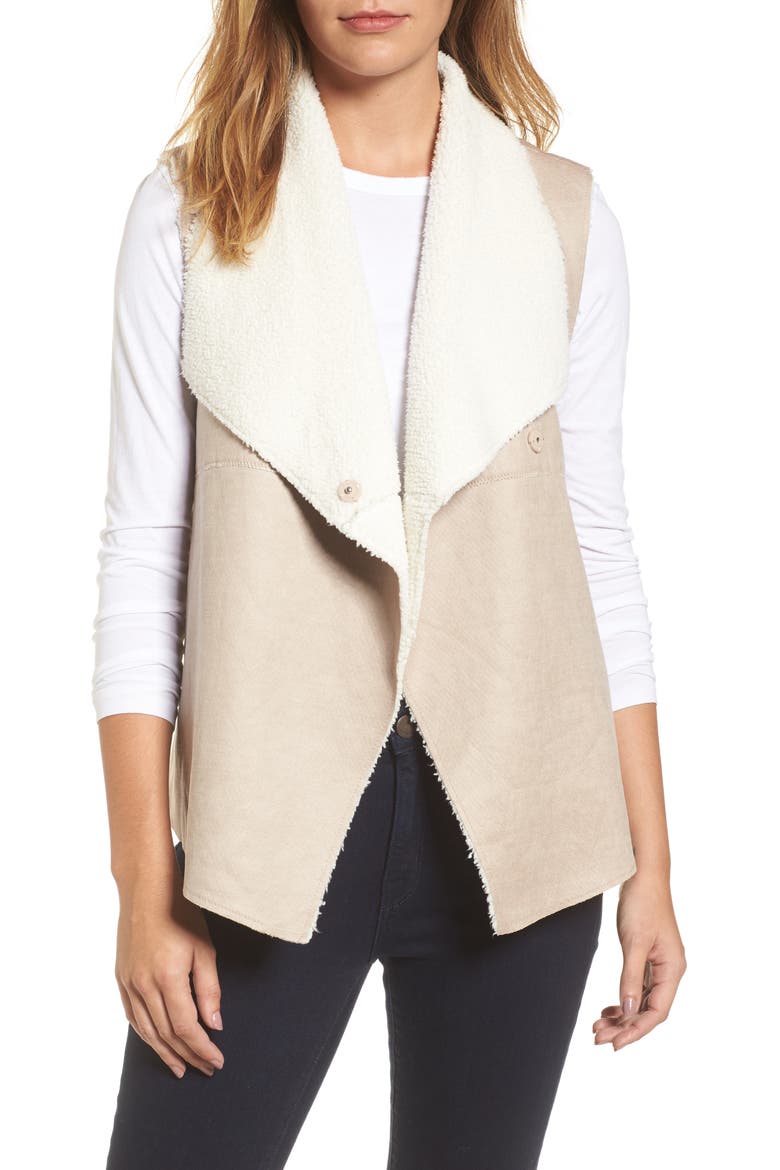 Faux Shearling Backed Knit Vest, Main, color, BEIGE
