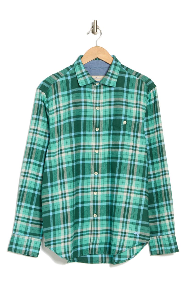 Tommy Bahama Frozen Lake Plaid Button-Up Shirt, Alternate, color, Deep Sea Teal