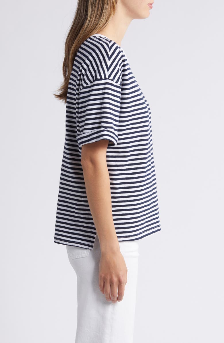 Caslon<sup>®</sup> Relaxed Organic Cotton Boyfriend T-Shirt, Alternate, color, Navy- White Brooke Stripe