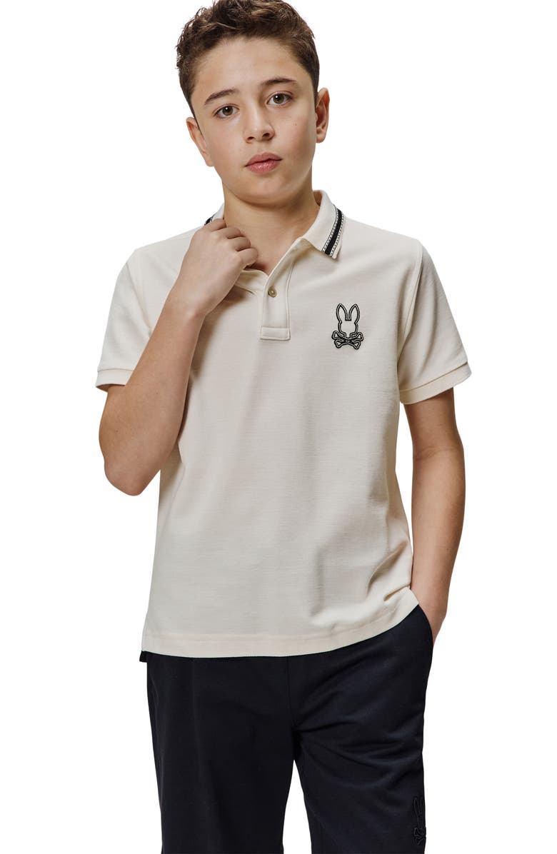 Psycho Bunny Kids' Joe Bunny Patch Cotton Piqué Polo, Alternate, color, Pristine