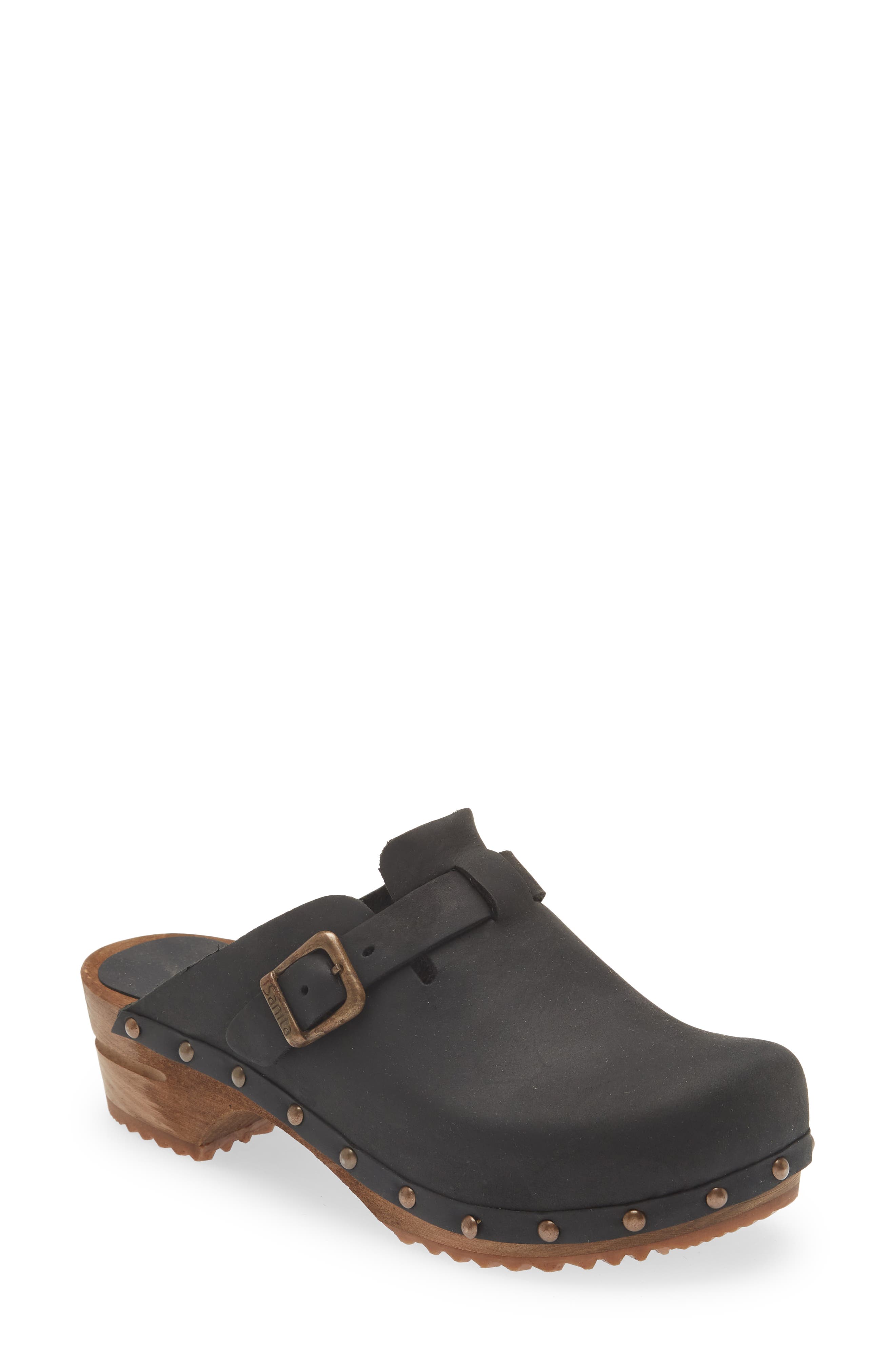 Sanita Kristel Stud Leather Clog, Main, color, Black