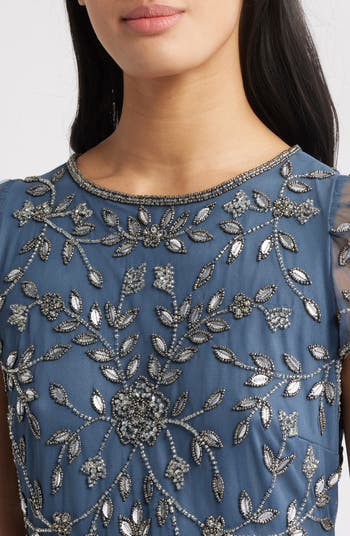 Beaded Mesh Cocktail Dress