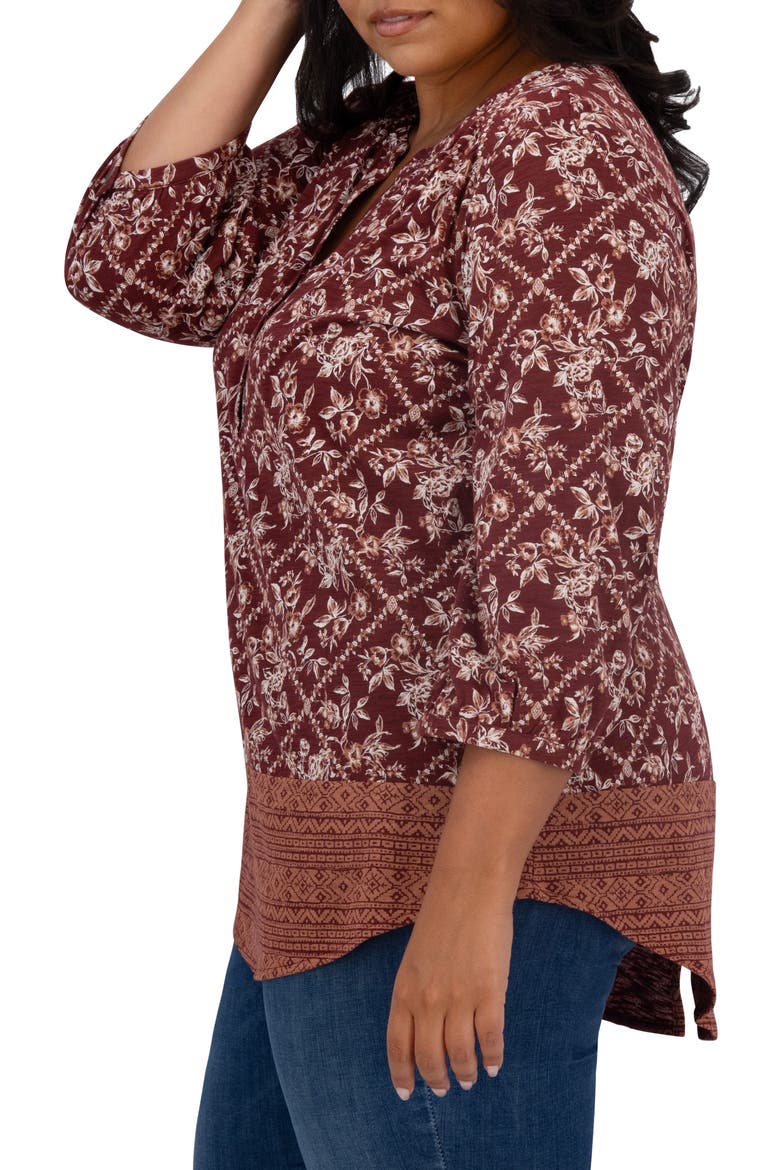 Border Print Top, Alternate, color, BURGUNDY MULTI