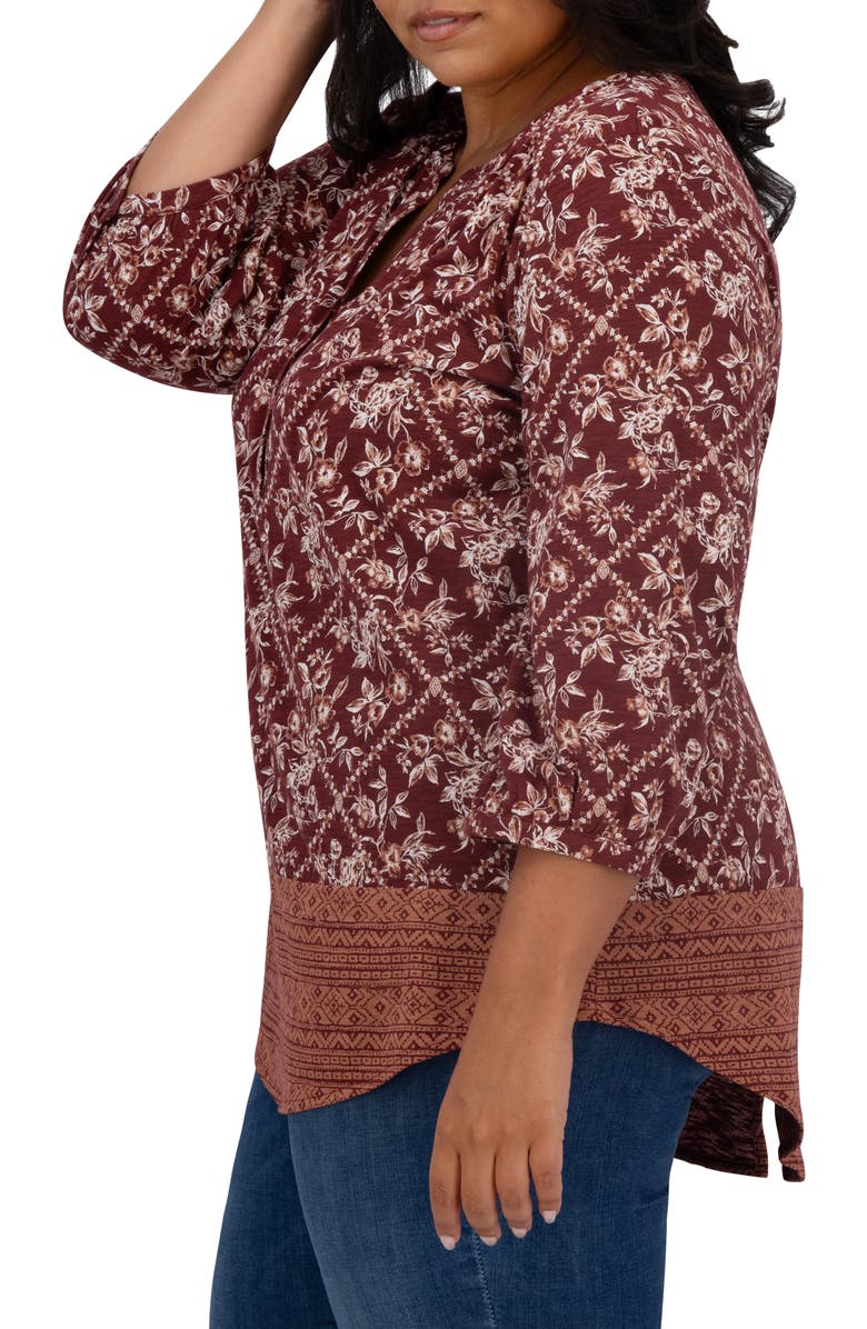 Lucky Brand Border Print Top, Alternate, color, Burgundy Multi