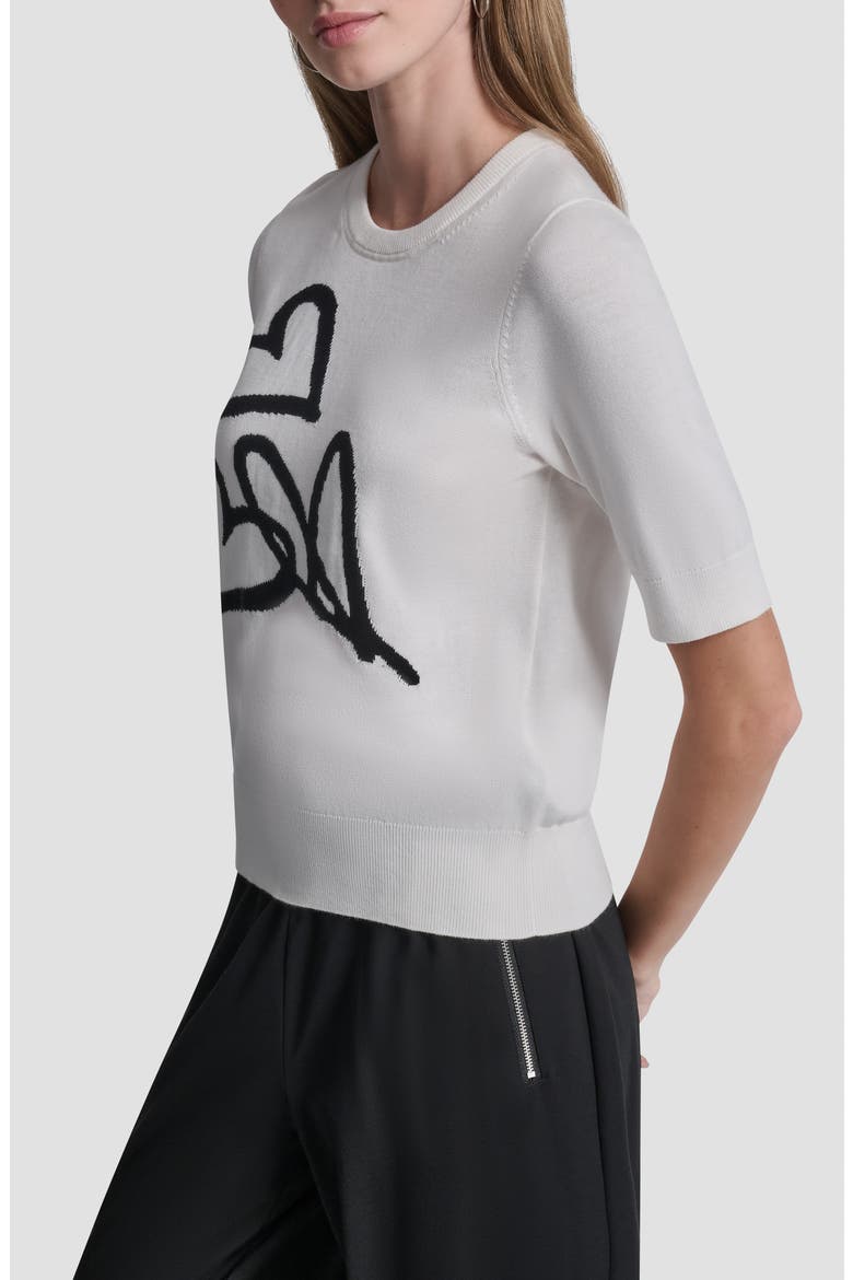 Graffiti Hearts Cotton Sweater, Alternate, color, IVORY/BLACK