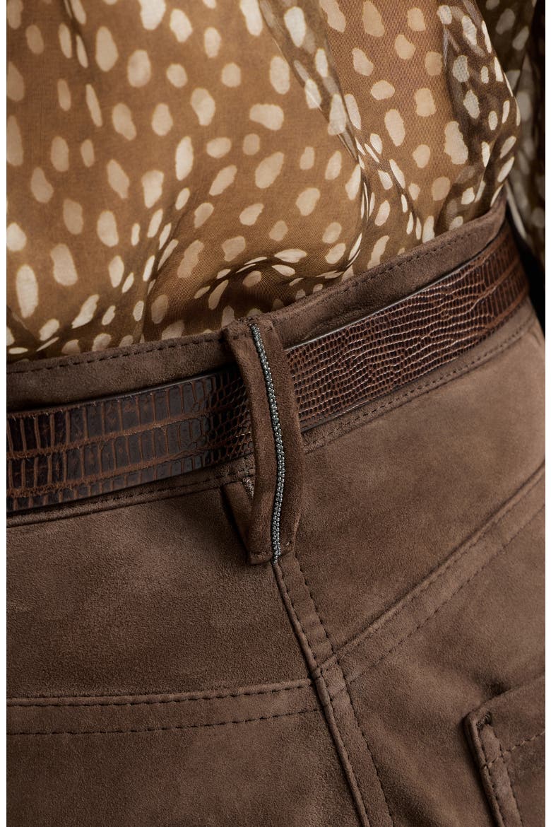 Suede baggy trousers with monili, Alternate, color, Rust Brown