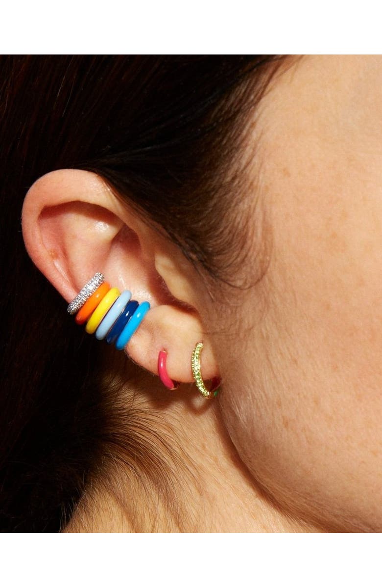 FRY POWERS Enamel Sparkle Huggies in 14K Gold, Alternate, color, Grass Green