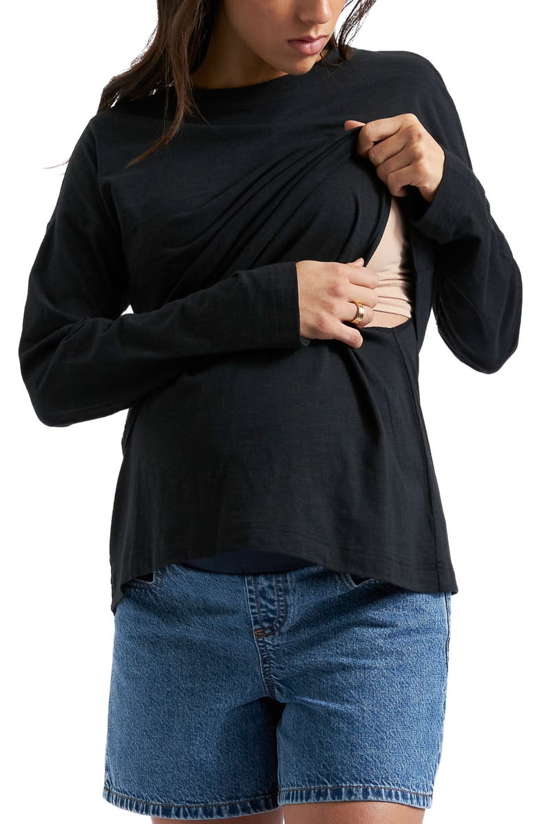 Ripe Maternity Claud Long Sleeve Nursing Top, Alternate, color, Black