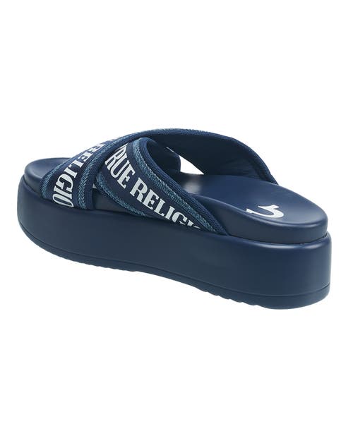 True Religion Alia Cross Strap Slip On Platform Sandal In Blue