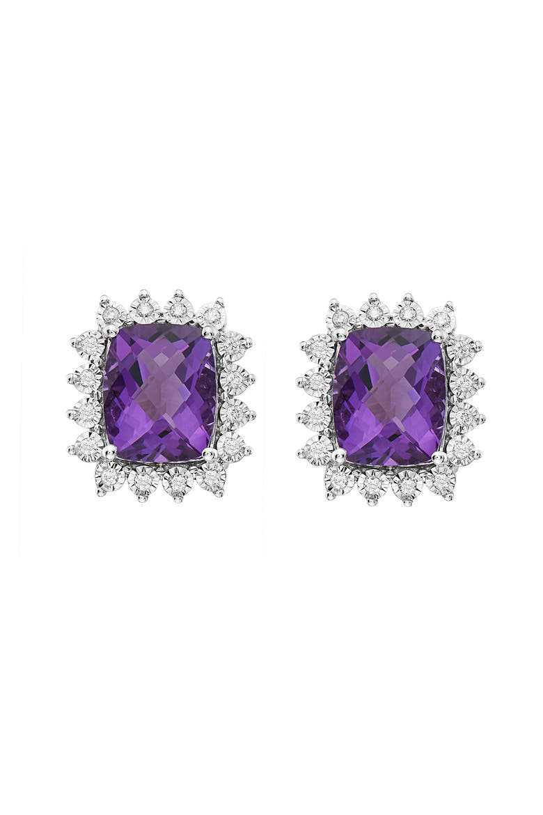 14K White Gold Royal Amethyst Halo Earrings, Main, color, Purple