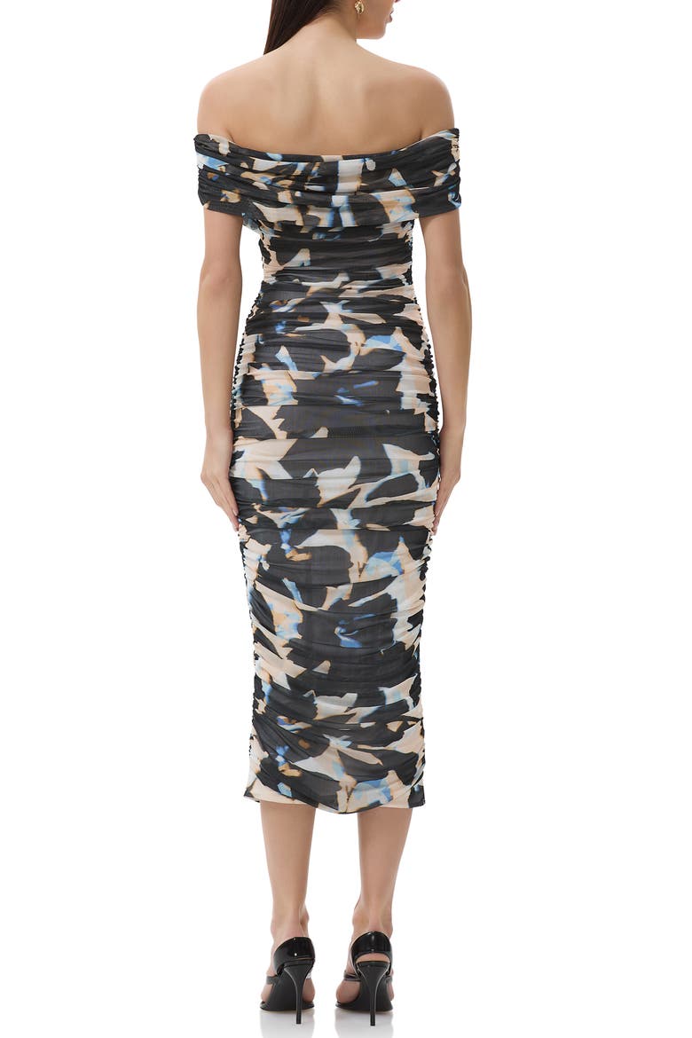 Belmont Off the Shoulder Ruched Mesh Midi Dress, Alternate, color, SHADOW FLORAL