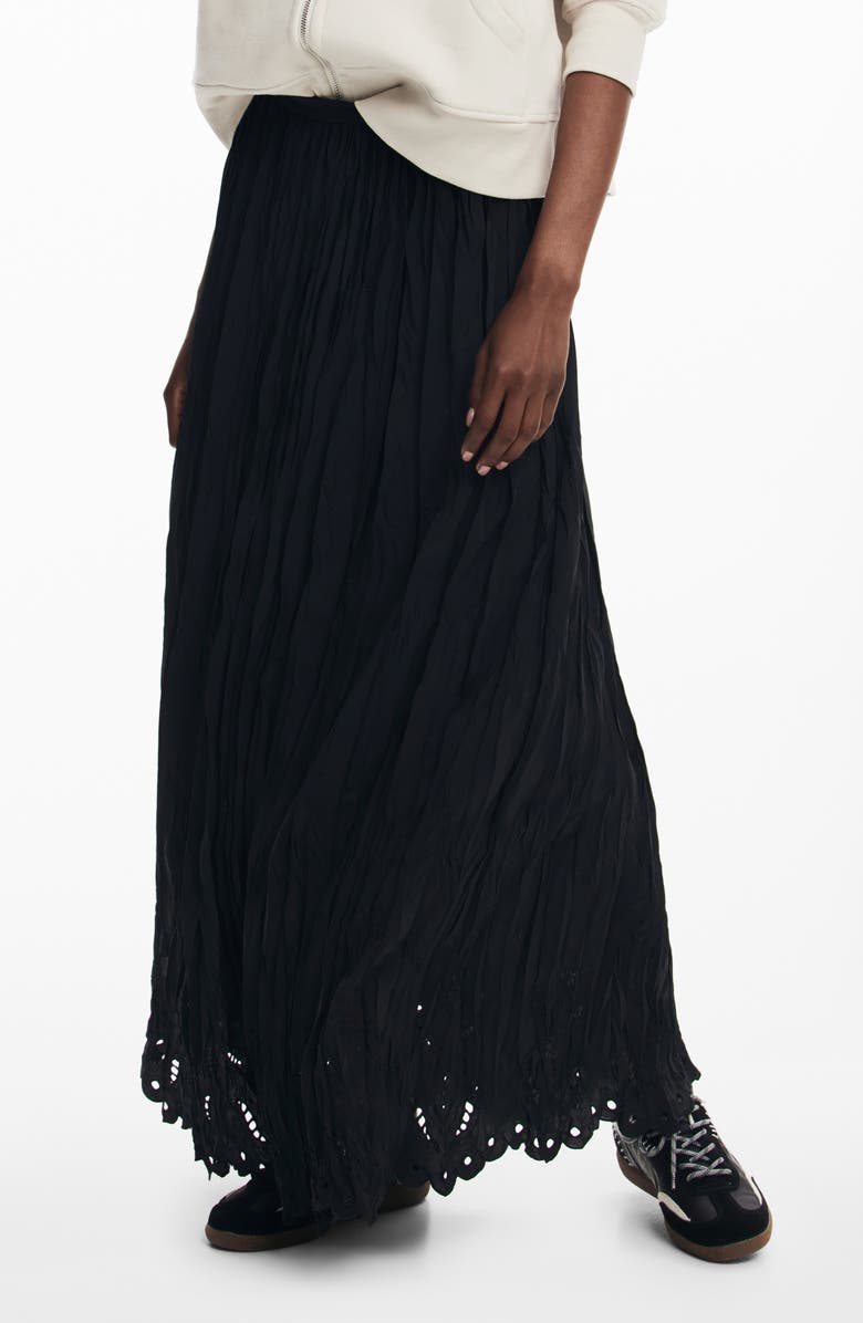 Desigual Lace Cutwork Detail Maxi Skirt, Main, color, 