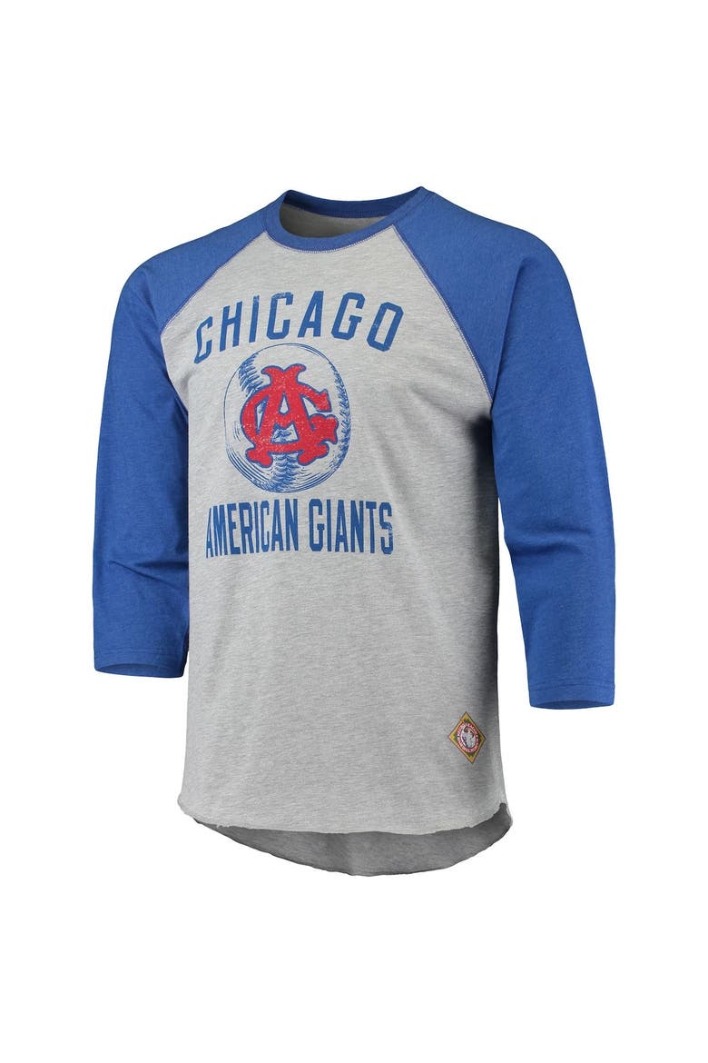 Men's Stitches Heathered Gray/Royal Chicago American Giants Negro League Wordmark Raglan 3/4-Sleeve T-Shirt, Alternate, color, Heather Gray