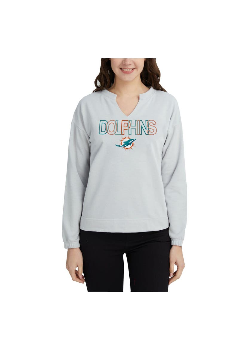 Women's Concepts Sport Gray Miami Dolphins Sunray Notch Neck Long Sleeve T-Shirt, Alternate, color, Gray