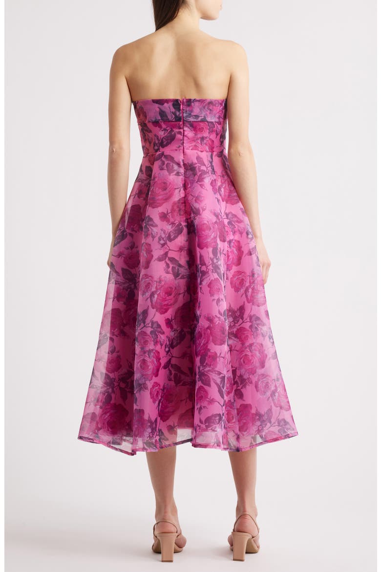 Elena Strapless Organza Midi Dress, Alternate, color, BERRY