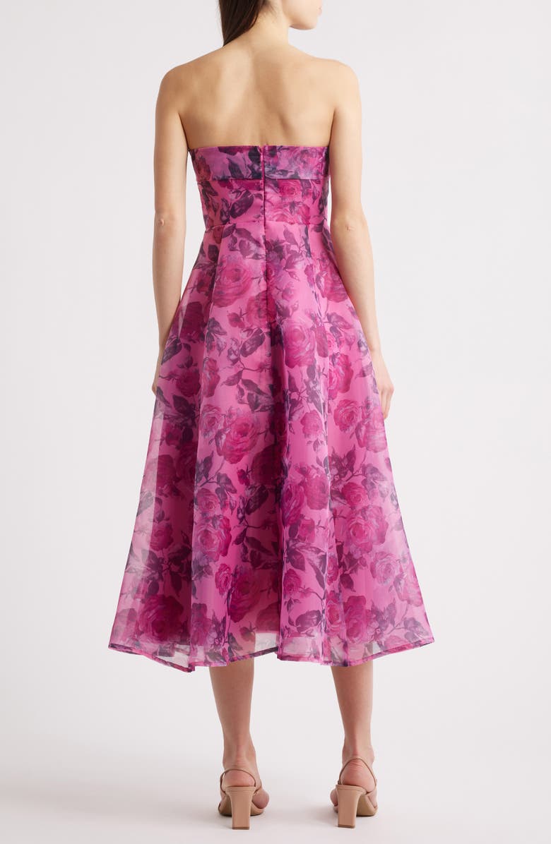 Lulus Elena Strapless Organza Midi Dress, Alternate, color, Berry