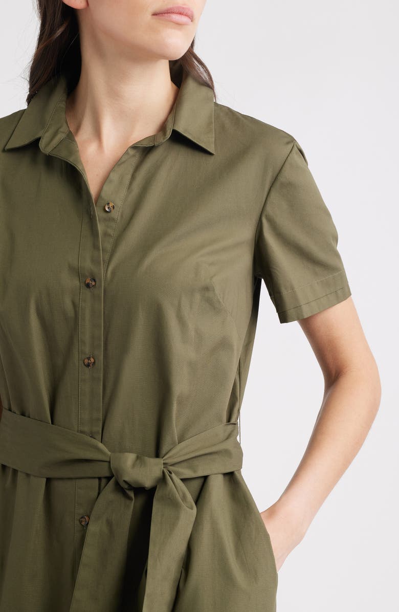 Eliza J Short Sleeve Cotton Shirtdress, Alternate, color, Olive