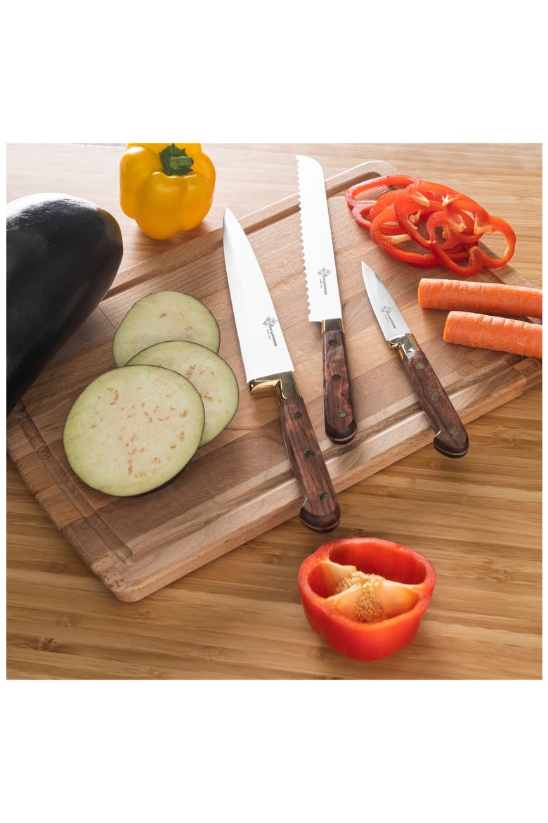 Prince Gastronome 3-Piece Kitchen Knife Set, Alternate, color, WOOD AND GOLD BRASS