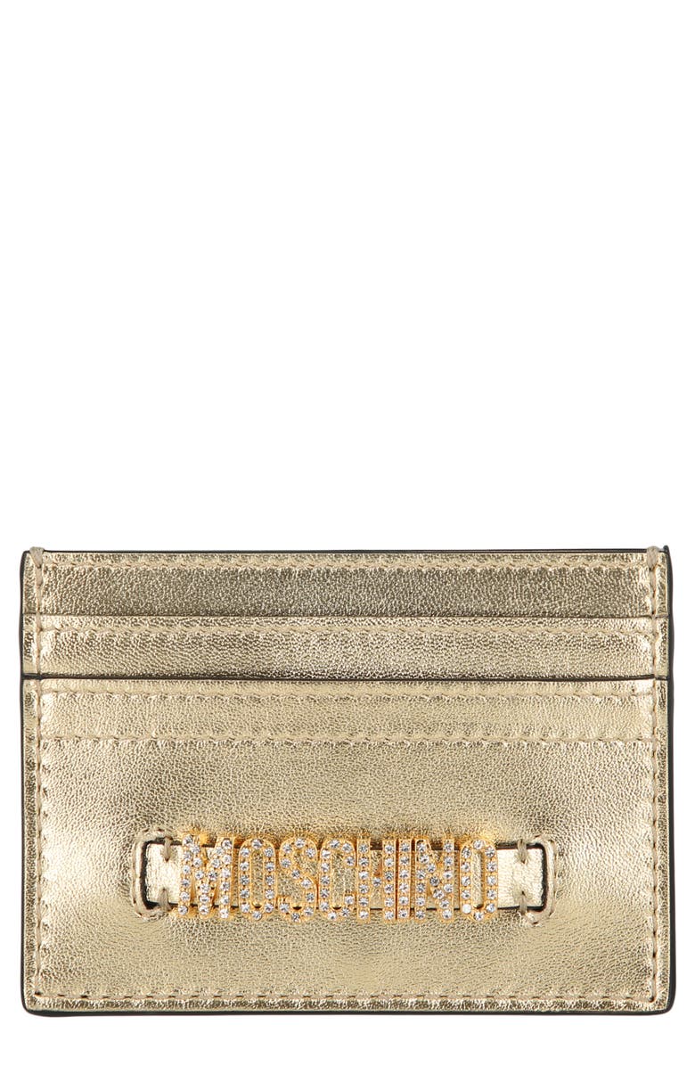 Moschino Crystal Logo Card Case, Main, color,