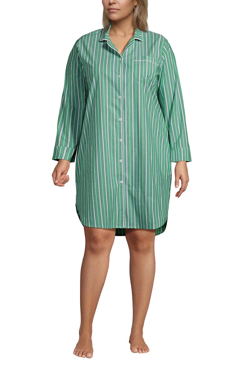 Cotton Poplin Long Sleeve Sleepshirt Nightgown, Main, color, Vibrant Clover Multi Stripe